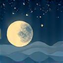 Icona che rappresenta l'ottimizzazione del sonno, con una luna stilizzata, stelle e un orologio che indica un riposo notturno ideale, per promuovere l'igiene del sonno.